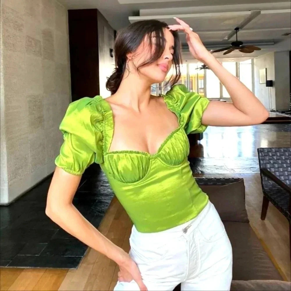 Koala Moma Lime Bustier Puff Sleeve Top